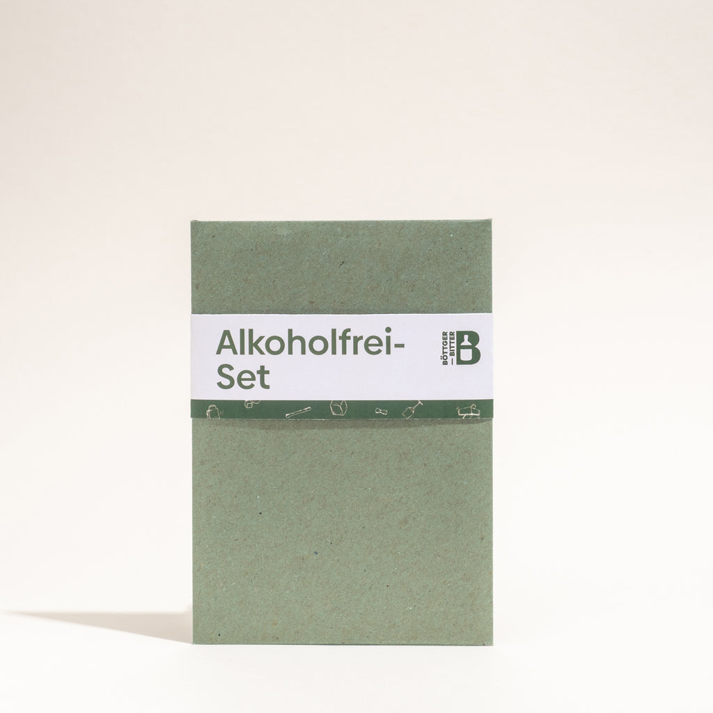 Grüne Geschenkverpackung für das "Alkoholfrei-Set" mit Böttger-Logo.
