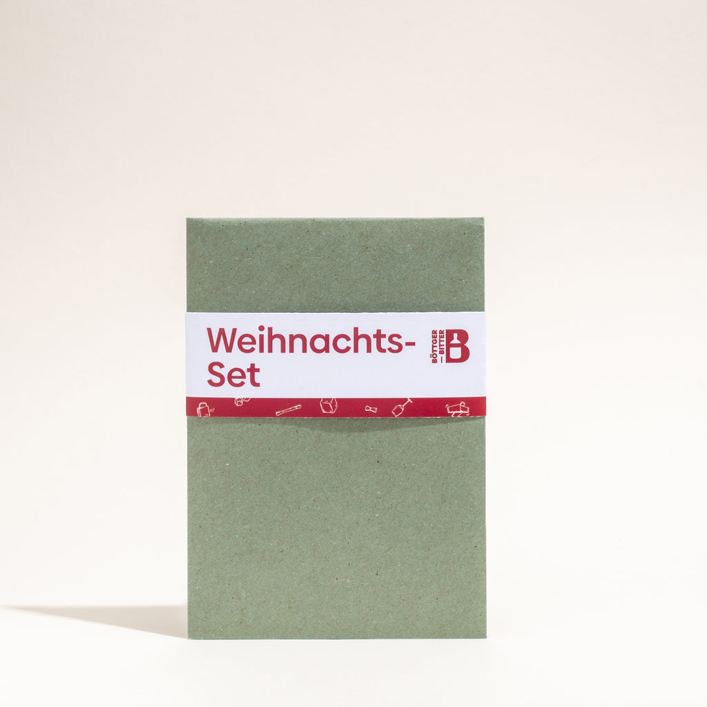 Festliche Geschenkverpackung für das "Weihnachts-Set" mit rotem Siegel-Design.